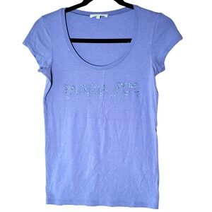 Patrizia Pepe Firenze Logo Tee Womens 0 Periwinkle Blue Rhinestone Italian